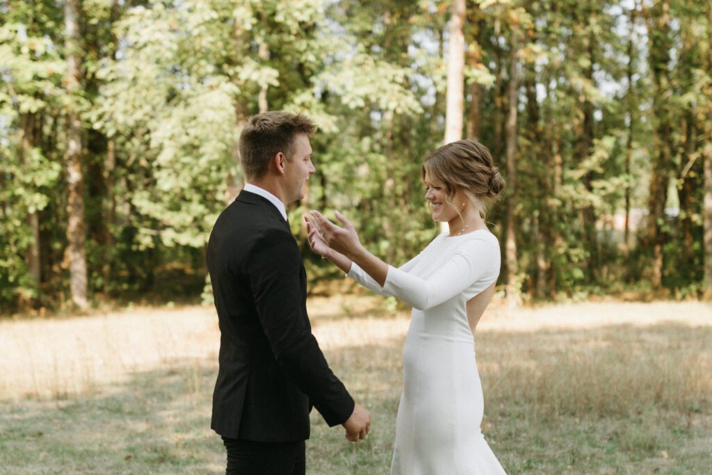 Moriah & Creighton share a first look before their wedding ceremony in Vancouver, WA