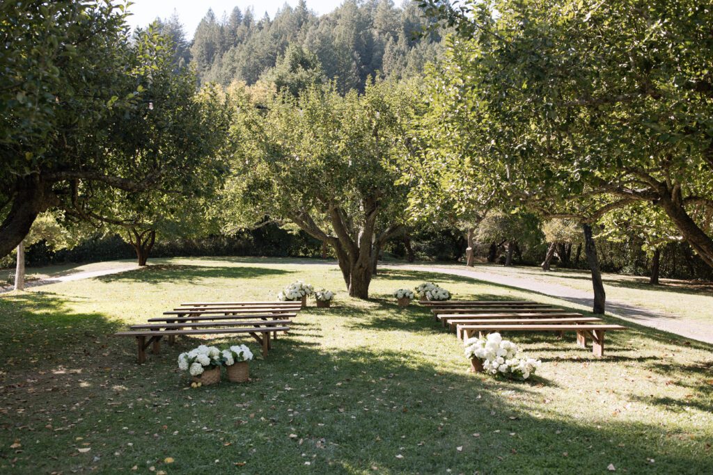 Intimate Wedding Ceremony under apple orchard in Sonoma County