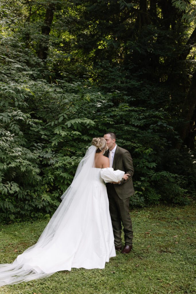 bride and groom first look