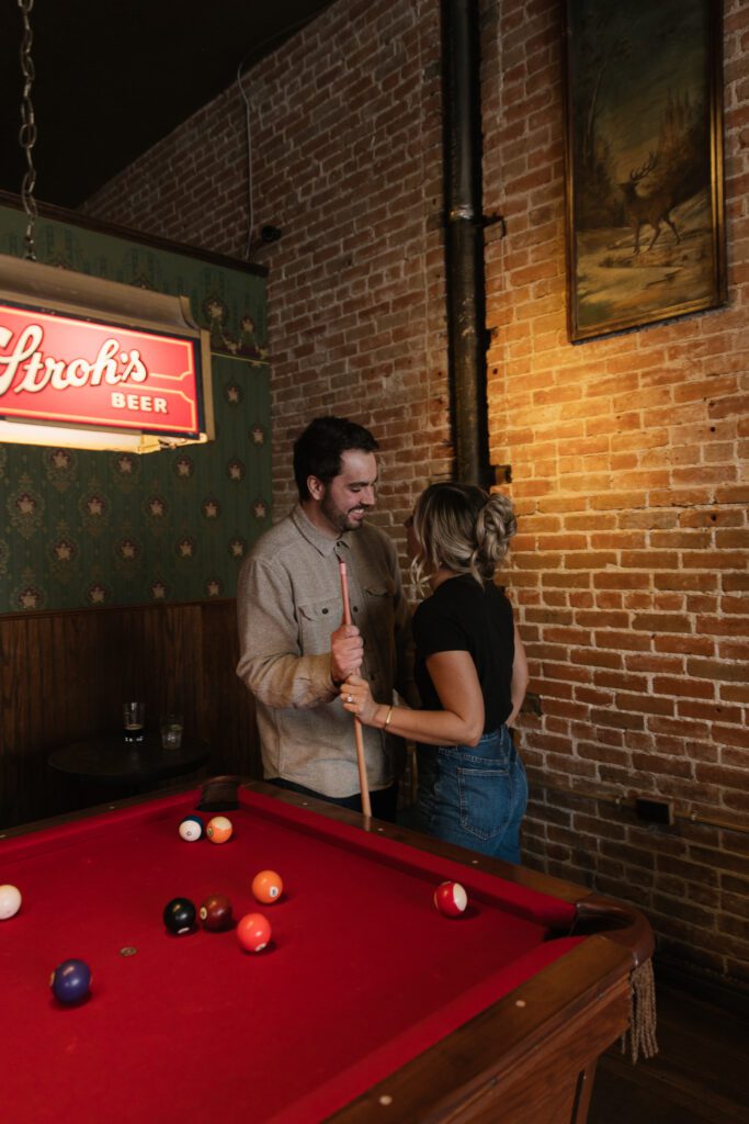 billiards engagement session in boise
