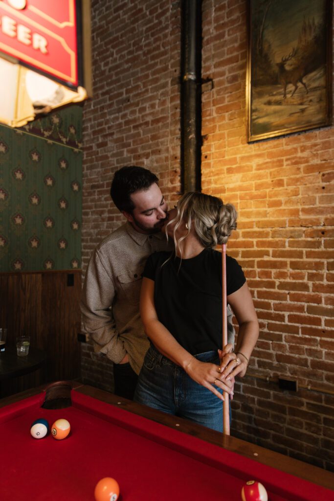 boise engagement photos in bar