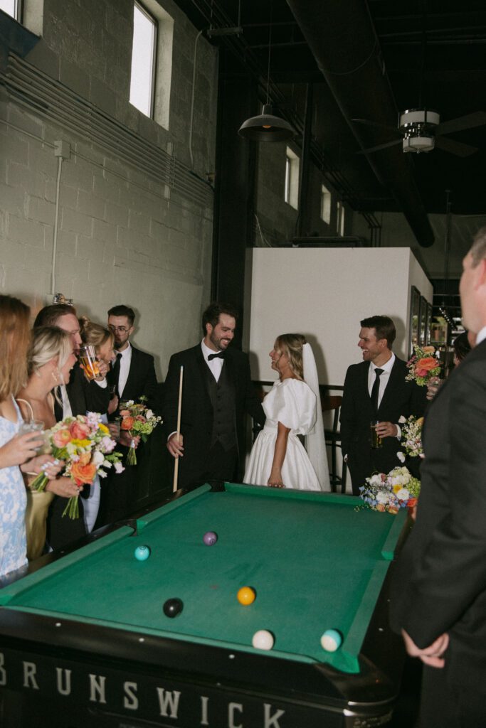 Idaho bridal party photos in bar