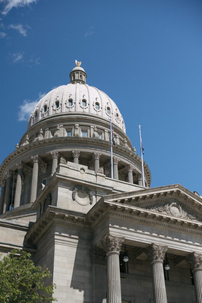 Exterior of the Idaho State Capitol in downtown Boise, Idaho.