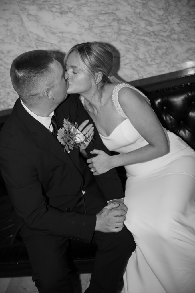 Fun flash portrait of the couple after their Boise Capitol elopement.