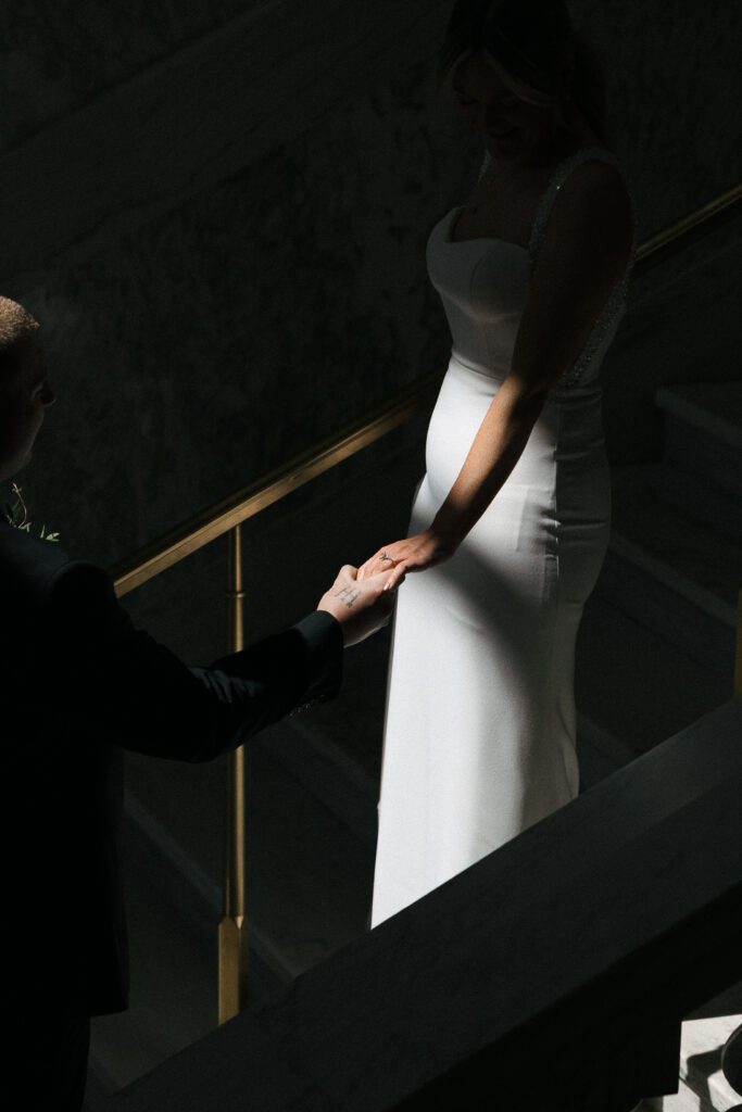 Quiet moment between the newlyweds following their ceremony.