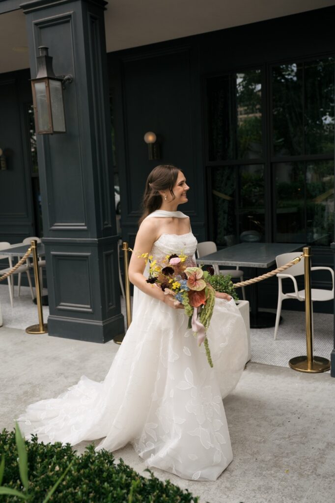 Portrait of bride outside The Lively wedding venue in Boise, Idaho.