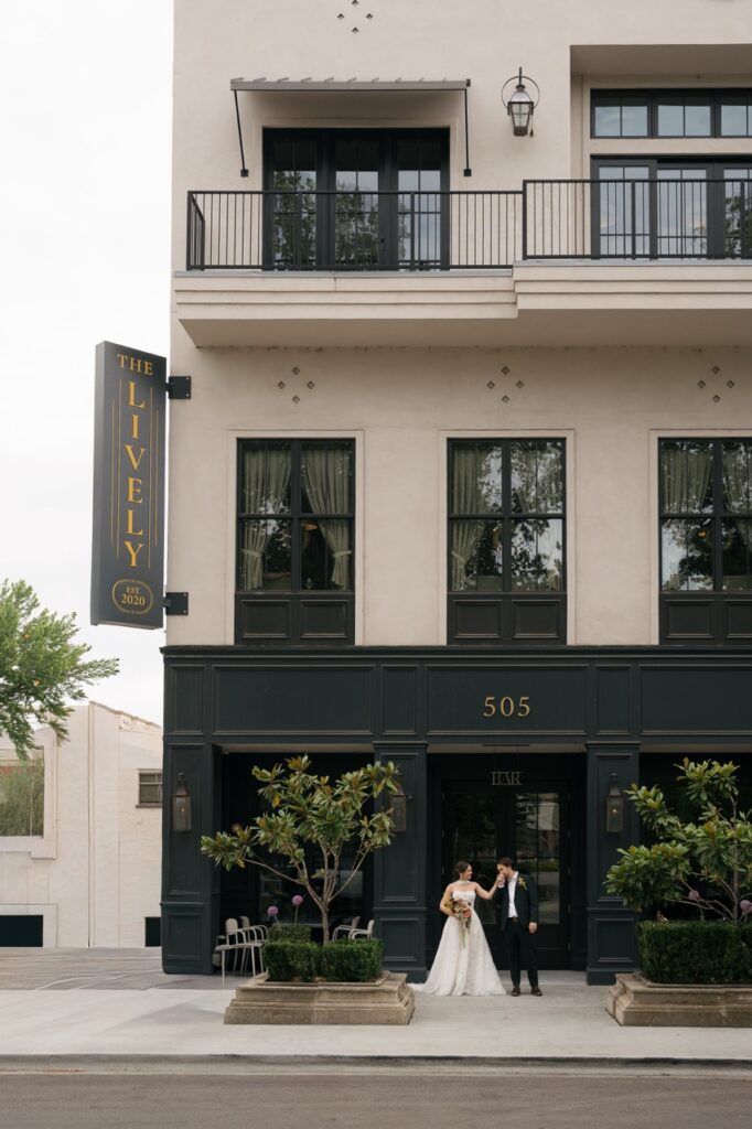 Romantic wedding portraits outside The Lively in Boise.