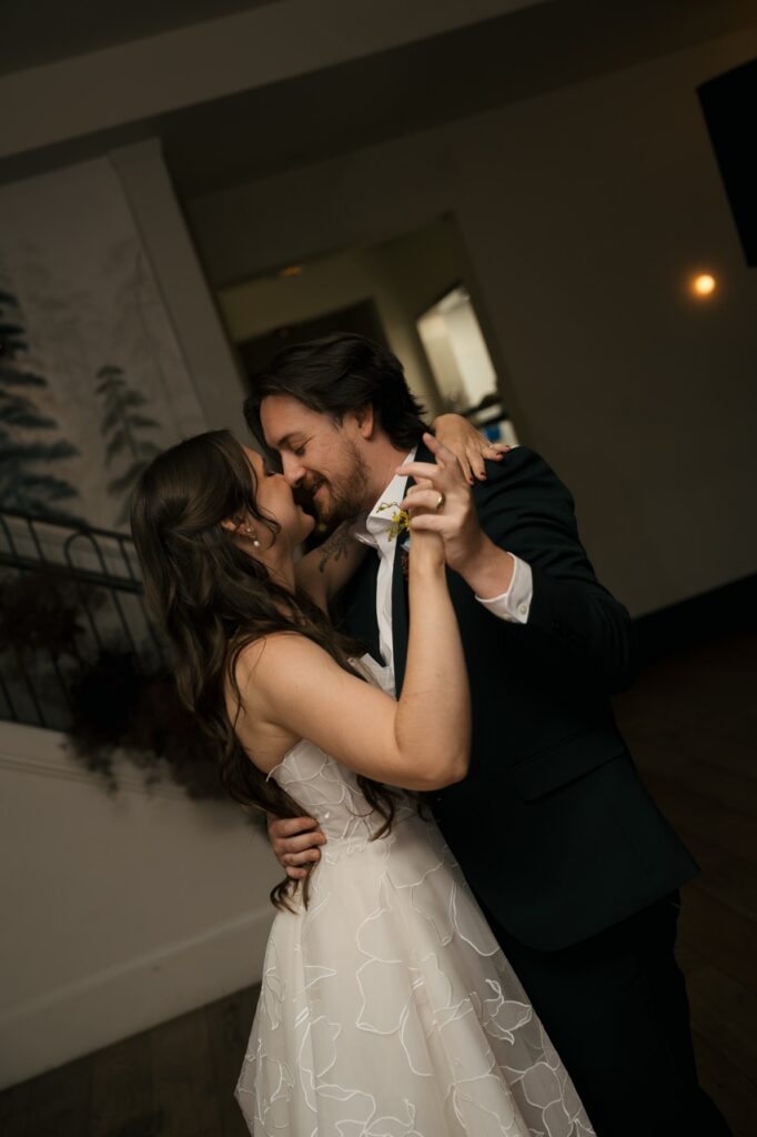 Bride and groom first dance together during their wedding celebration at The Lively.