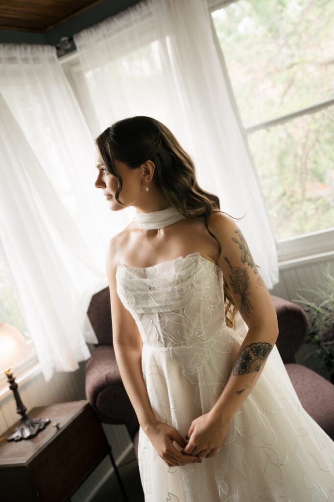 Bride getting ready before her intimate Boise wedding.