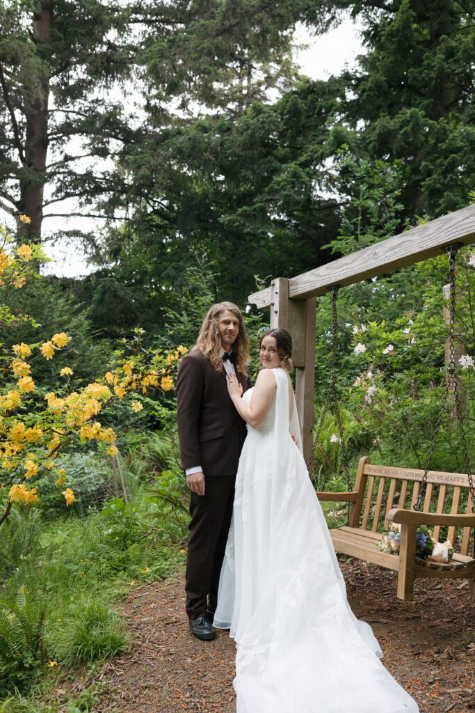 Documentary-style Oregon elopement ceremony surrounded by nature.