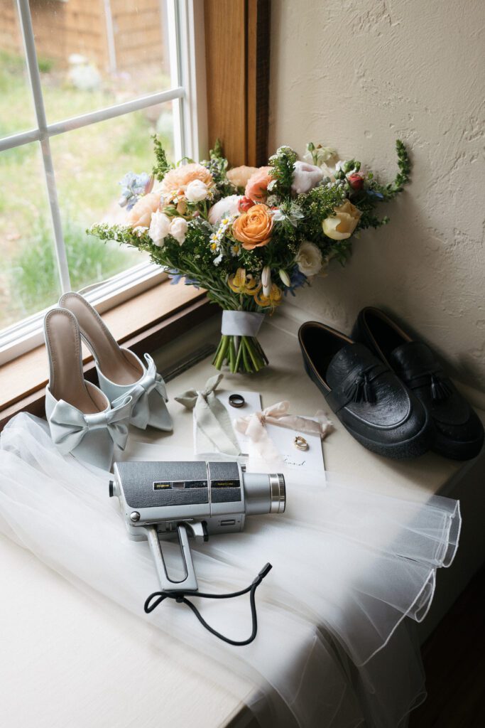Bride and groom personal detail flatlay photos for Oregon elopement.