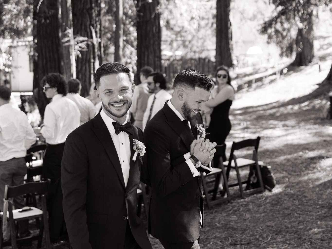 Groom and groom walking together after their wedding ceremony.