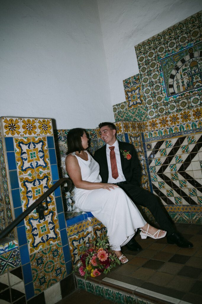 Couple exchanging vows during a Santa Barbara Courthouse elopement.