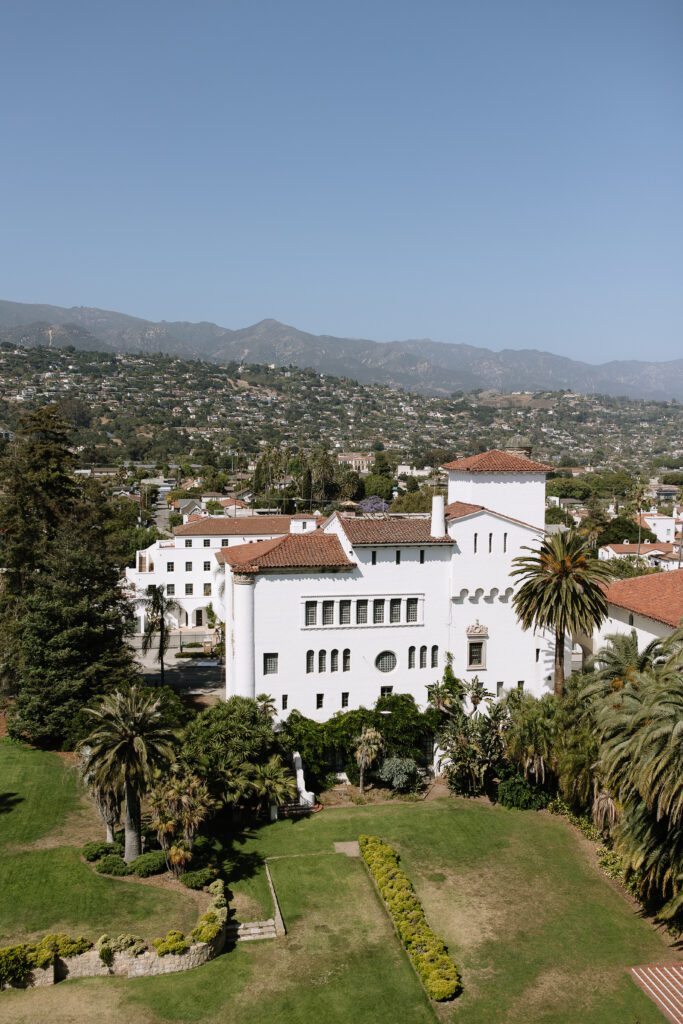 Exterior of the historic Santa Barbara Courthouse in California.